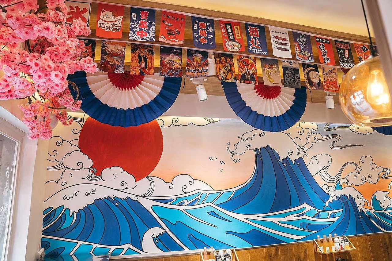日本名画墙绘寿司店墙绘日式风格墙绘