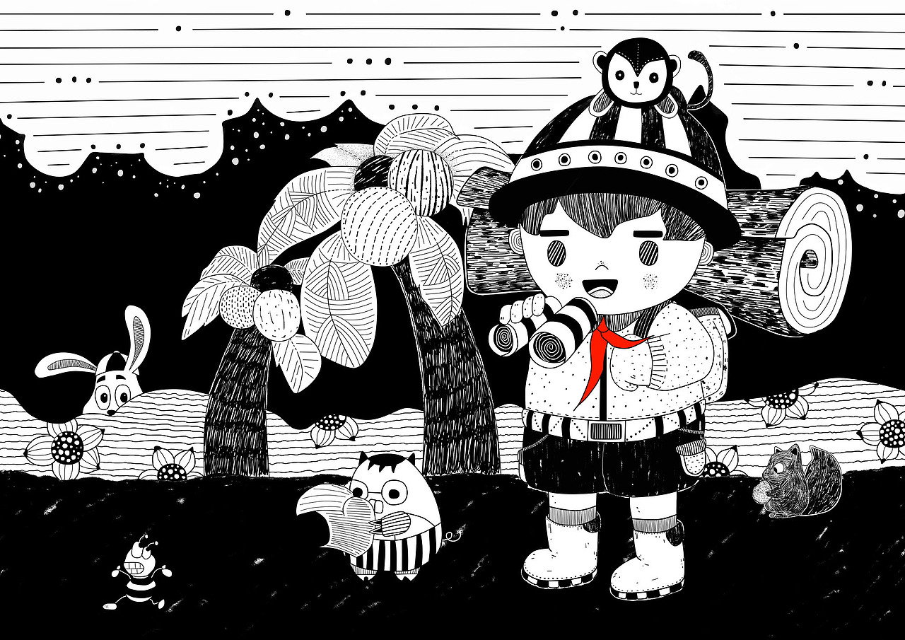 毕业设计-"童年梦"黑白插画设计