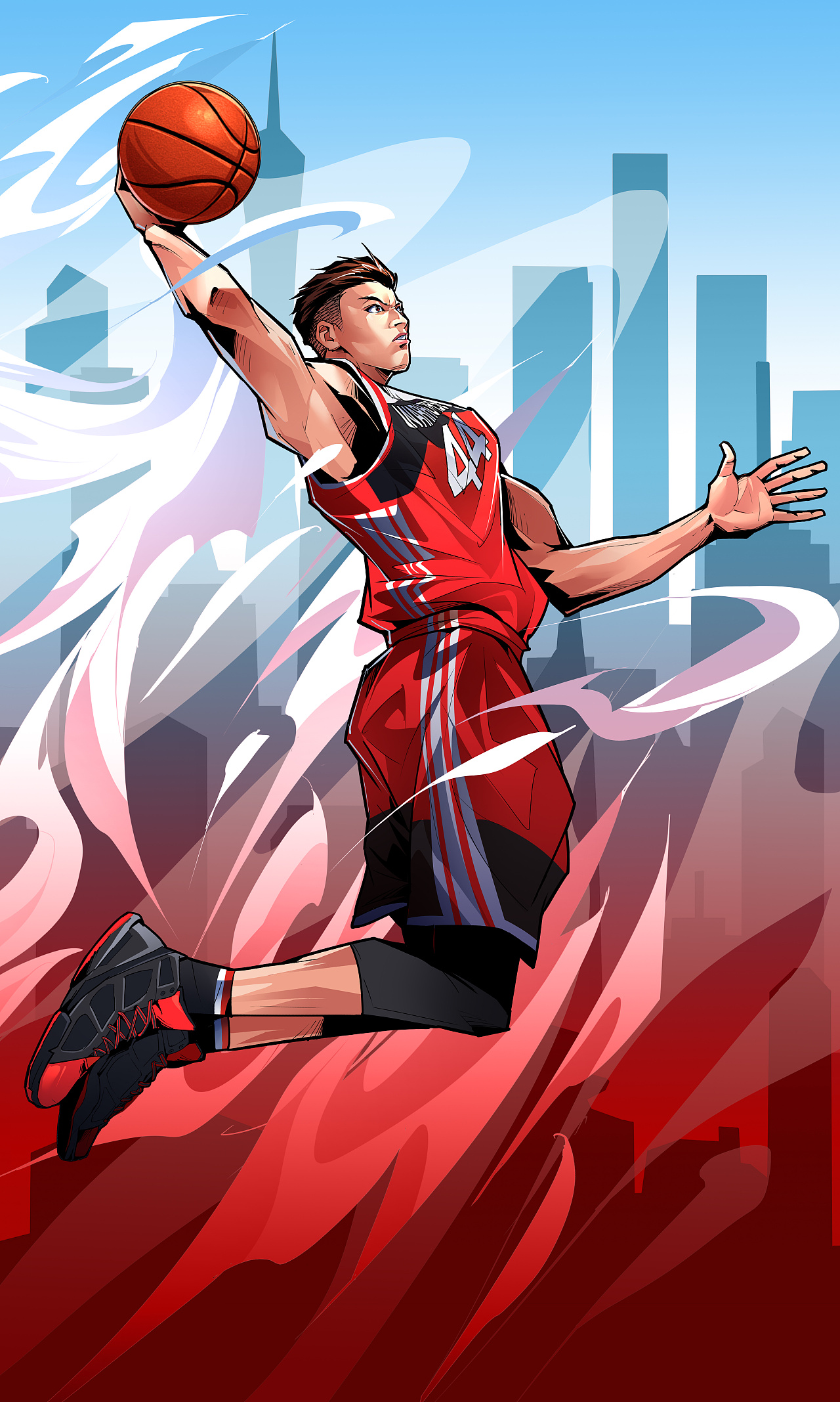 战马战码之王接头篮球插画 街球美漫写实