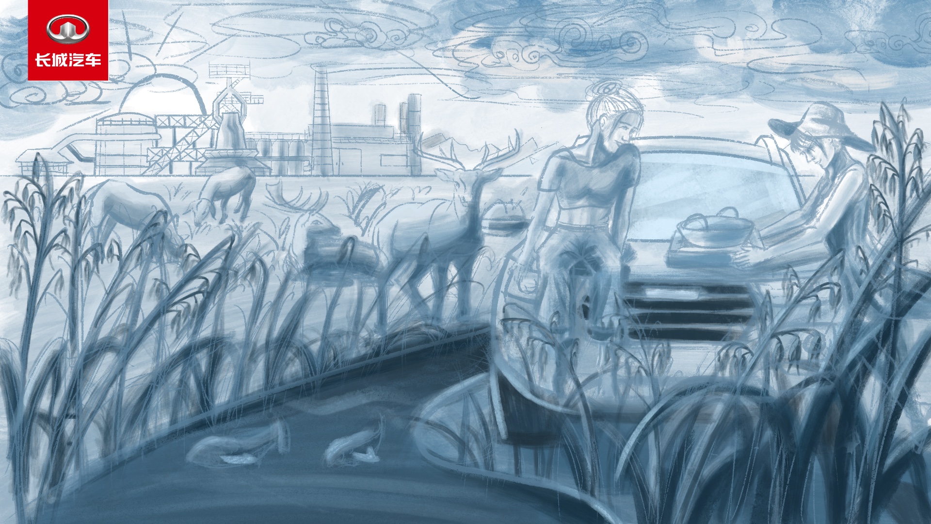 包头鹿城景观绘画图片