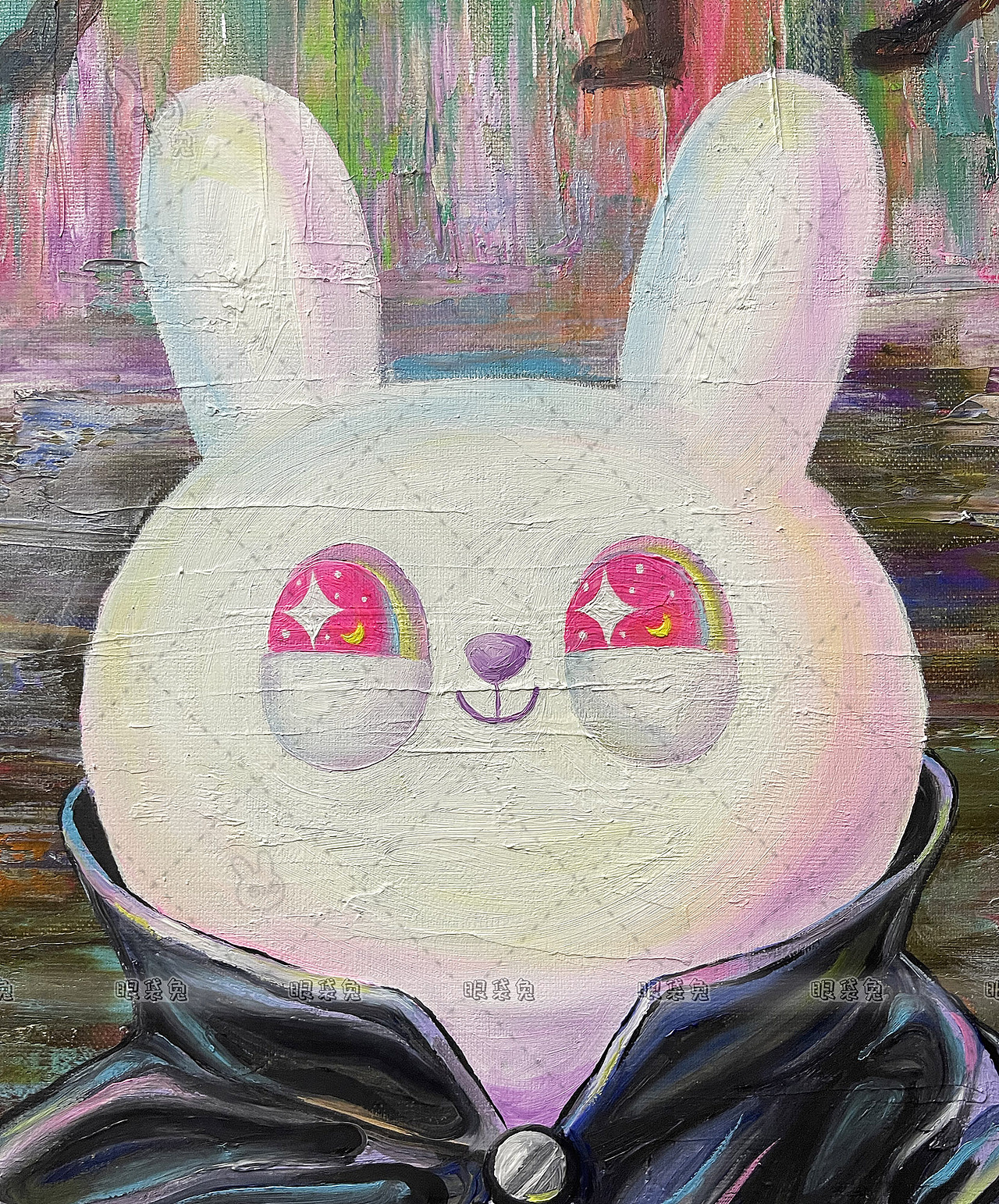 眼袋兔潮流艺术原创油画墨菲兔