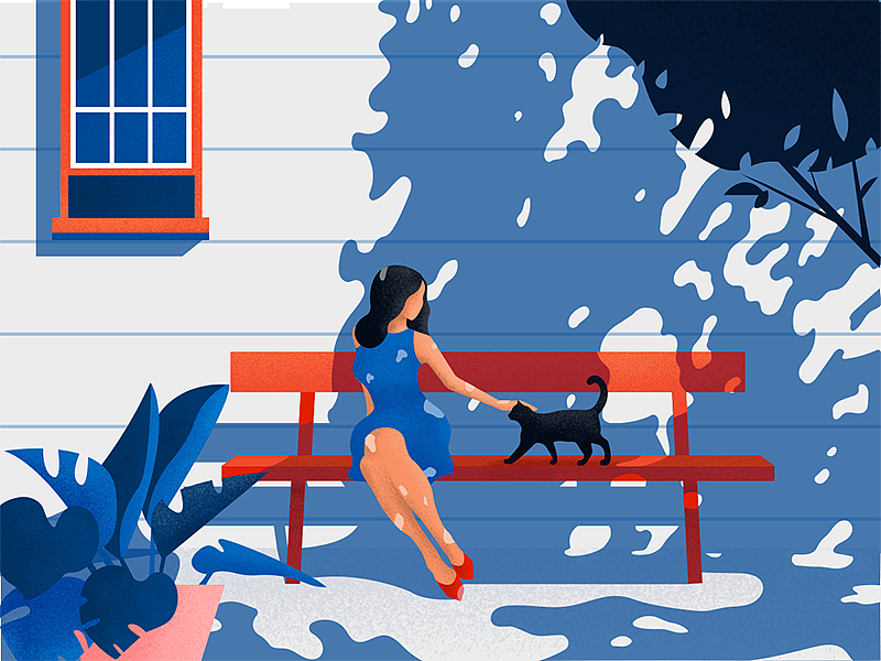 极具磨砂质感的扁平场景插画