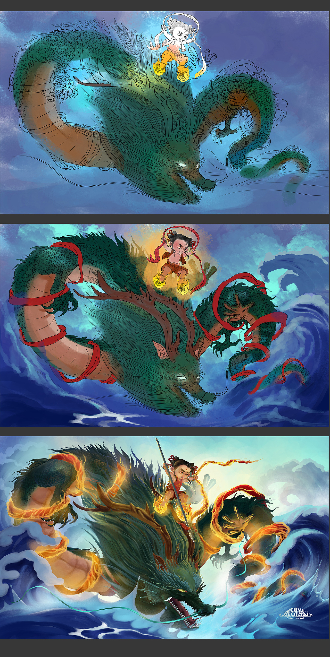 哪吒闹海（图ZMjI2NTM0ODI4） - 商业插画 - 站酷设计师微光绘02原创素材 - 站酷ZCOOL