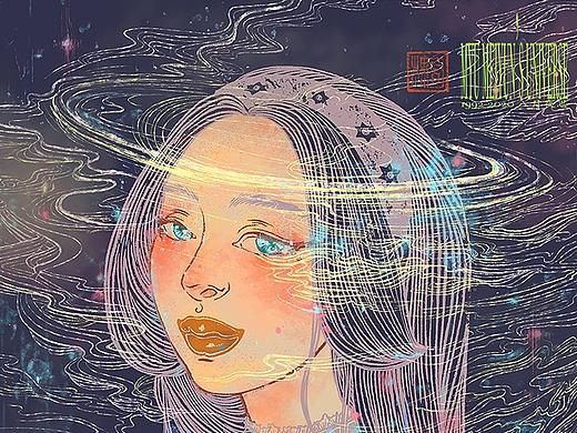 奇幻插画《Fantasia》插画技法探索作品，毛笔+Ps