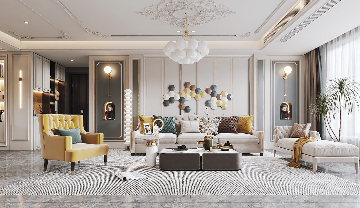 美式轻奢风格客餐厅效果图设计