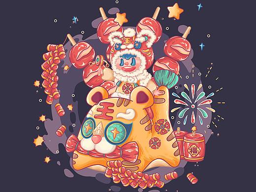 虎年鞭炮齐鸣插画