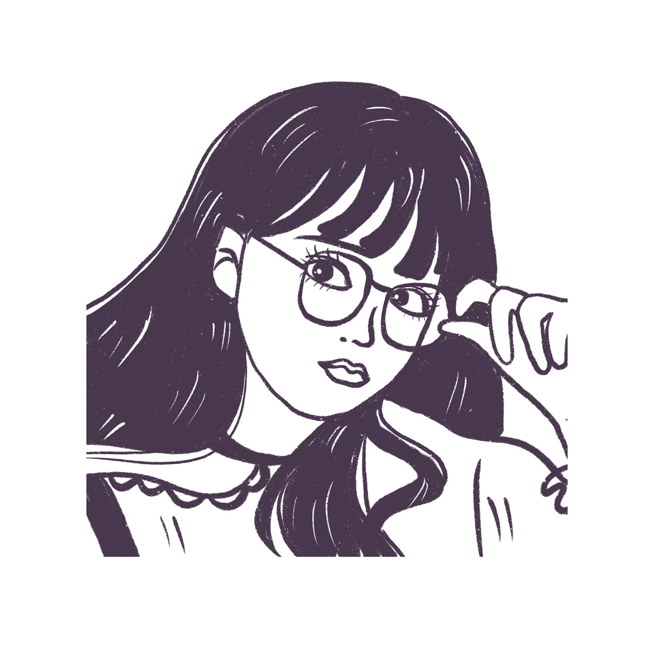 花栀子插画:黑白简单女生头像