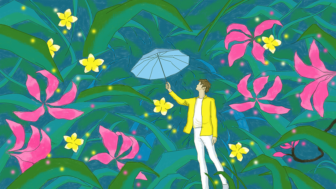 花海中举伞的男孩（图ZMjQwODYzMjg0） - 创作习作 - 站酷设计师睡莲居住的街道原创素材 - 站酷ZCOOL