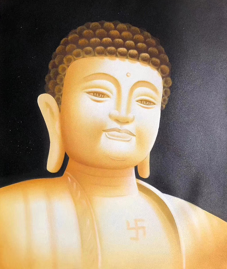 油画《佛头像》