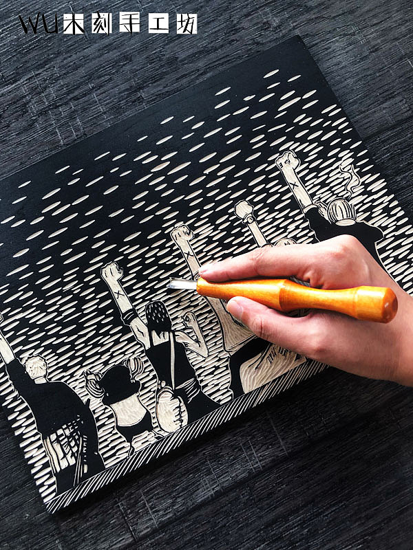 手工雕刻黑白木刻版画海贼王