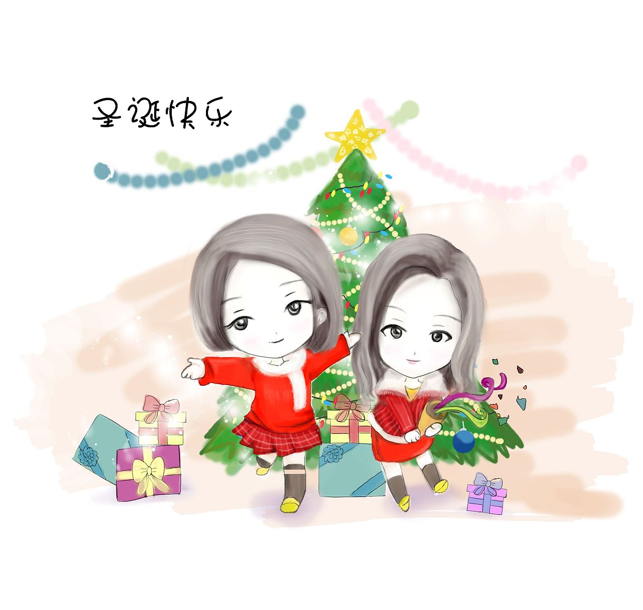 板绘圣诞Q版卡通小人