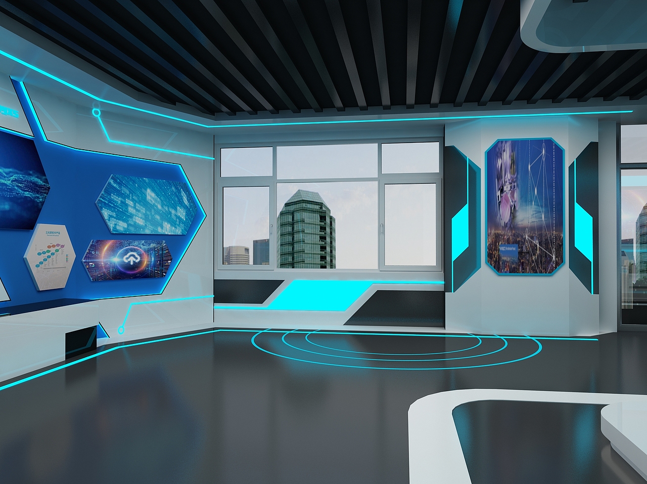 企业科技展厅展示设计3d效果图