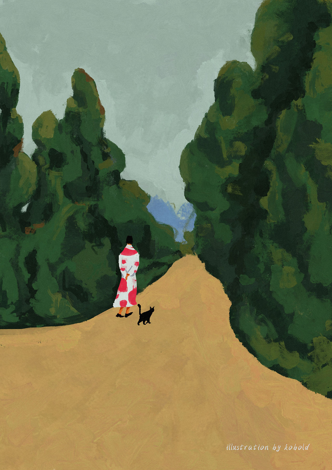 依旧是散步,但是跟一只猫而已,猫怎么可能这么乖呢。