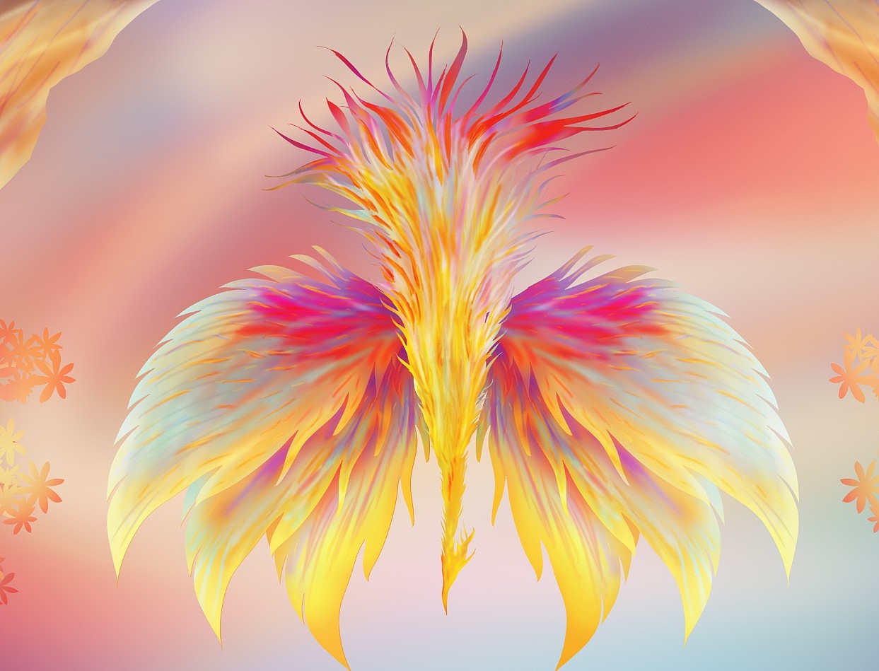 原创幻彩插画人面凤凰鸟