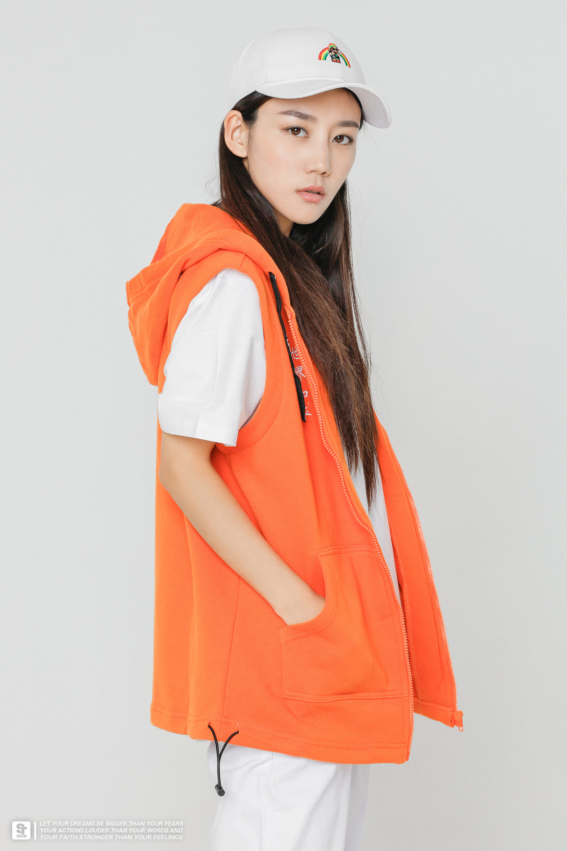 stretag思锐泰格橙色马甲马夹世界和平中文刺绣外套