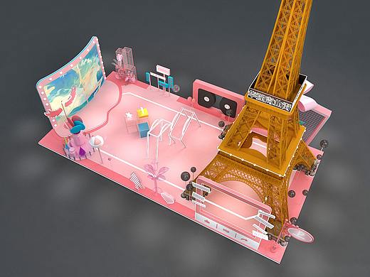 金色铁塔路演设计3D效果图