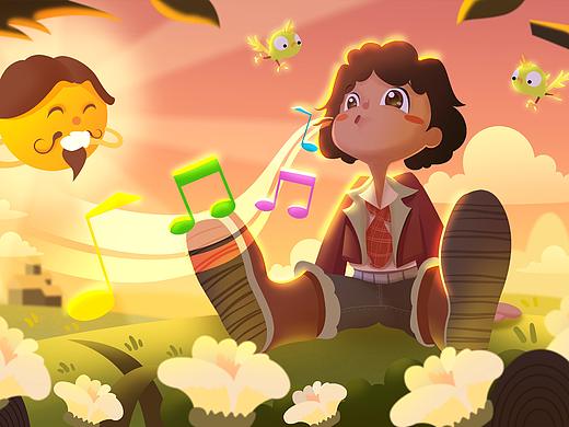 草地上的贝多芬～（个人主页-ZMzQzMDIyODQ=） - 儿童插画 - 站酷设计师大毛Damao原创素材 - 站酷ZCOOL