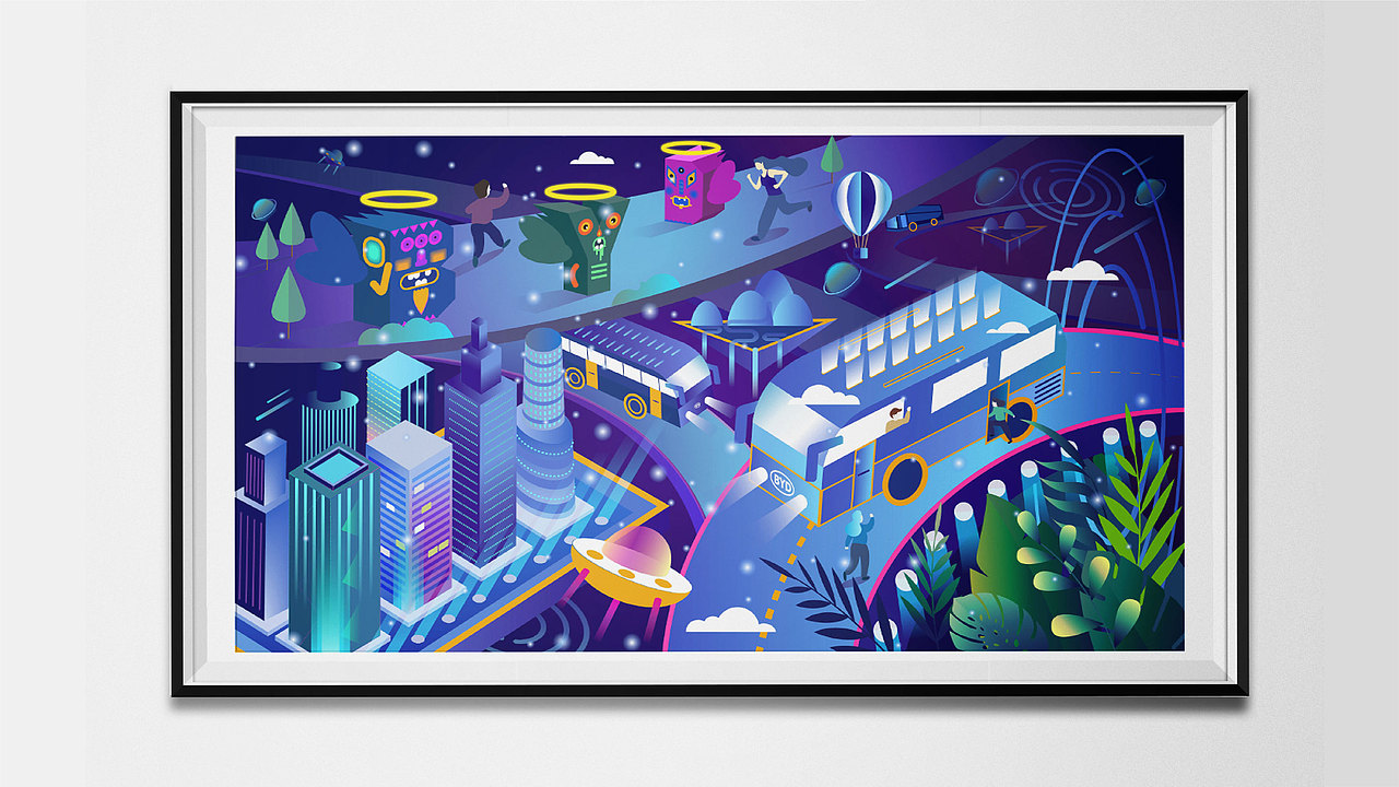 e域之城，巴士载梦（图ZMjExNzY4MDU2） - 艺术插画 - 站酷设计师东乙原创素材 - 站酷ZCOOL