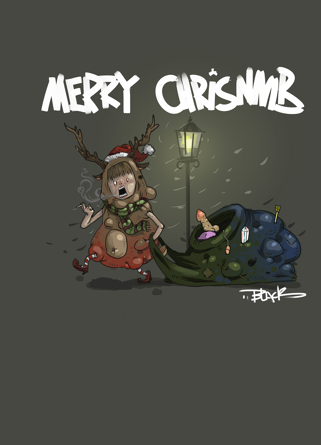 圣诞老狗喝醉了