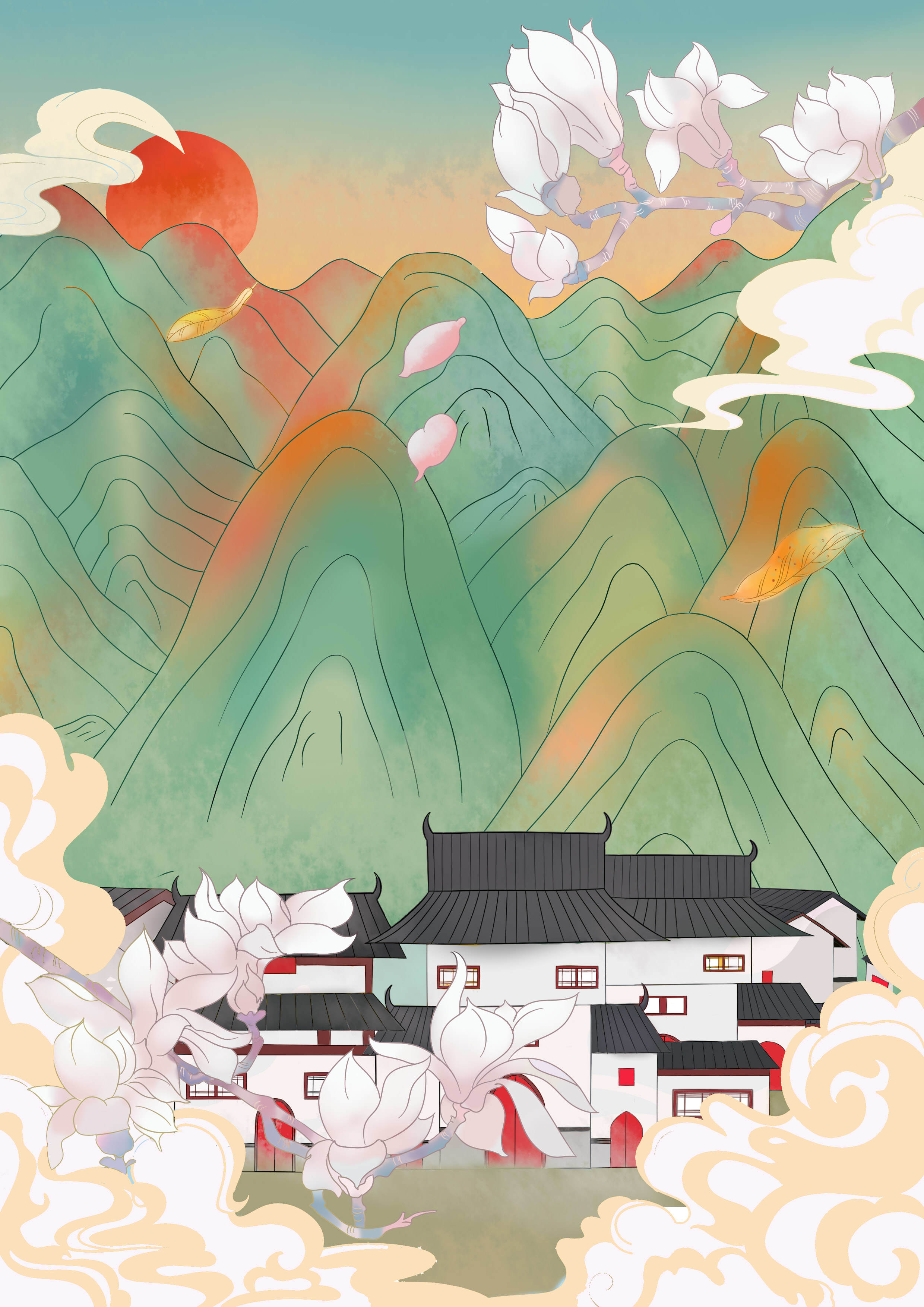 国潮风贵州旅游插画