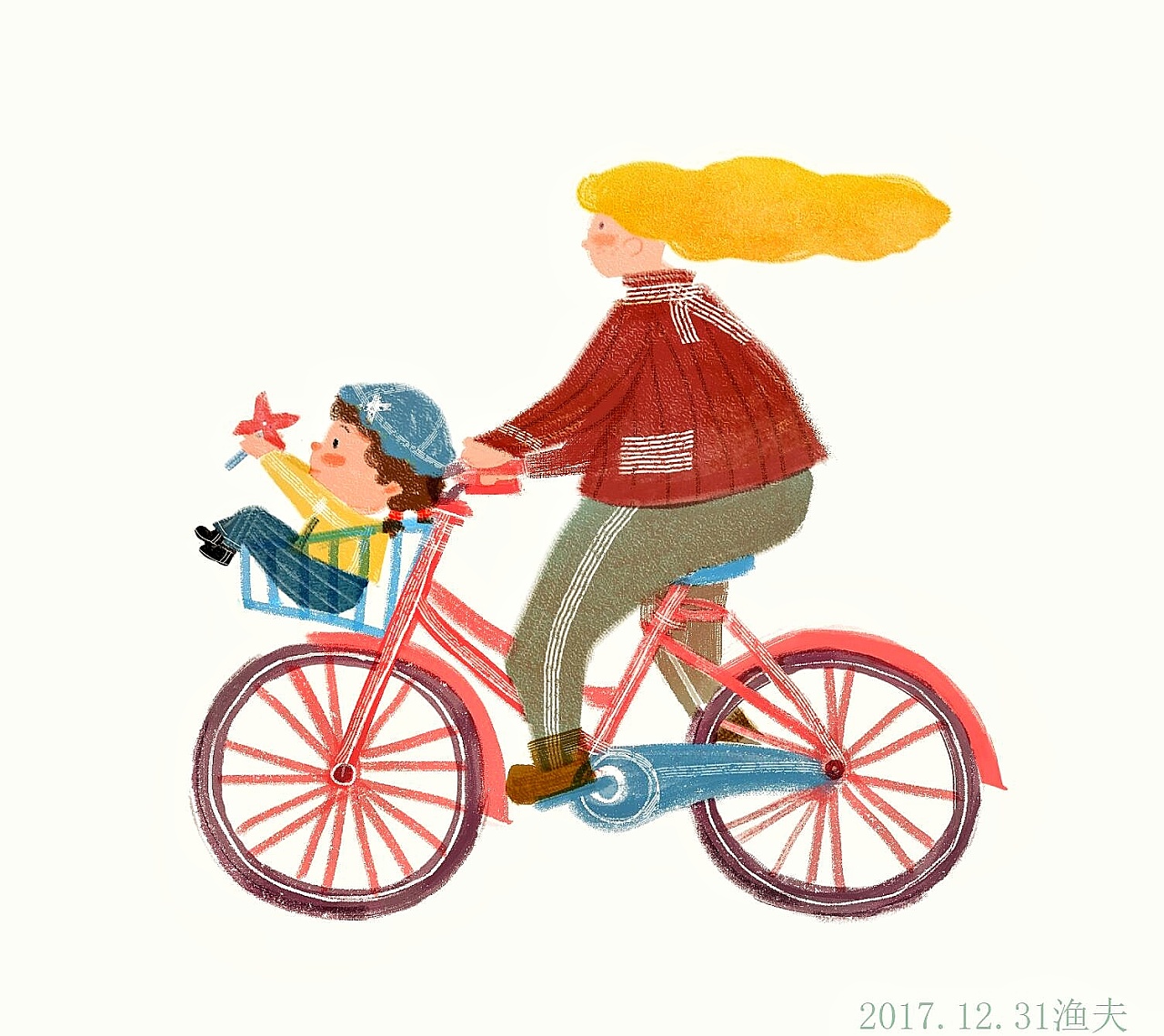 2个小孩骑自行车简笔画_小孩骑自行车简笔画 - 随意贴