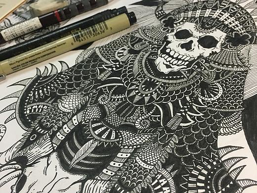 《印第安风图腾》 黑白线描 临摹 针管笔 手绘作品