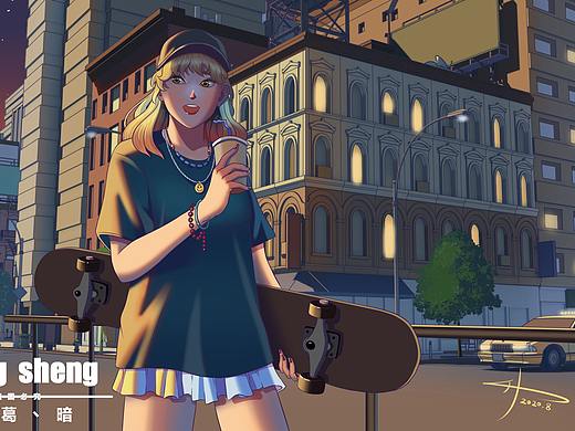 嘻哈-《滑板女孩-日落归家》