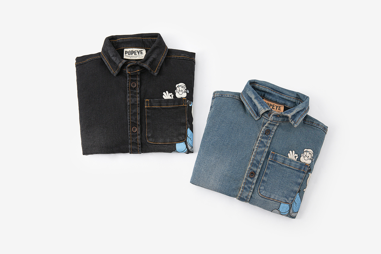 大力水手牛仔衬衫拍摄裤子服装摄影平铺挂拍白底图（图ZMTg4MDU5NTAw） - 产品摄影 - 站酷设计师杭州摄影师祥子原创素材 - 站酷ZCOOL