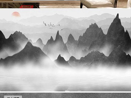 新中式山水背景墙客厅电视墙水墨山水画