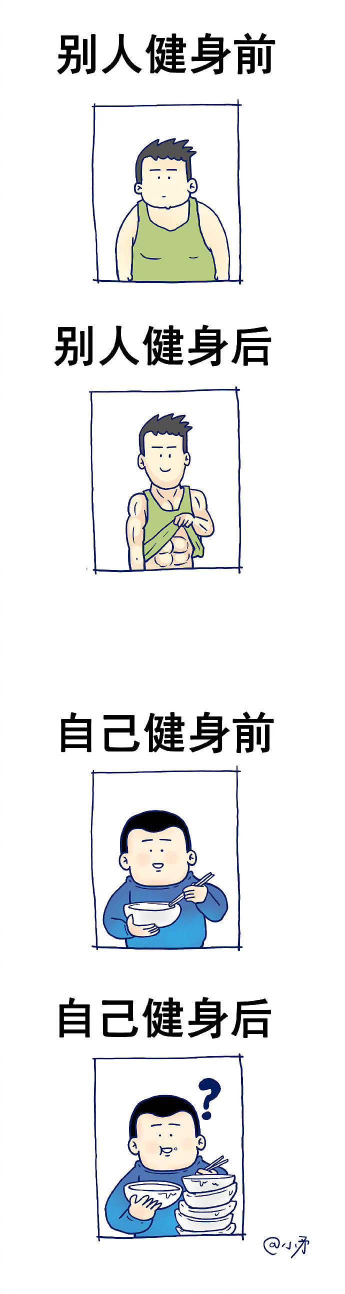 最近又开始锻炼身体了，感觉健身前后真的很不一样！（图ZMTM2NDk0OTQ0） - 短篇/格漫 - 站酷设计师_小矛原创素材 - 站酷ZCOOL