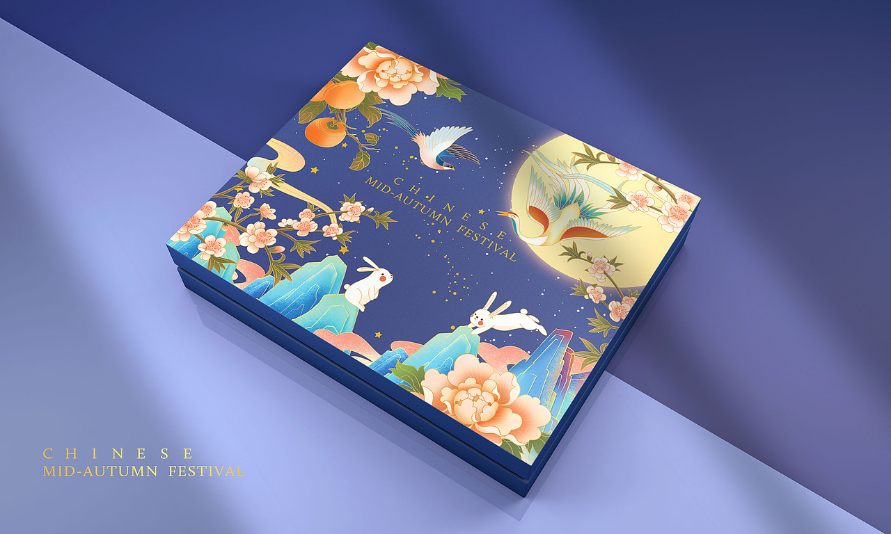 橘猫设计x中秋月夜花朝礼盒包装设计手绘国潮风插画
