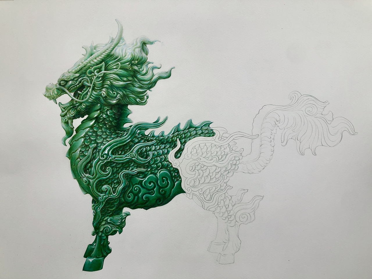 彩铅画玉麒麟