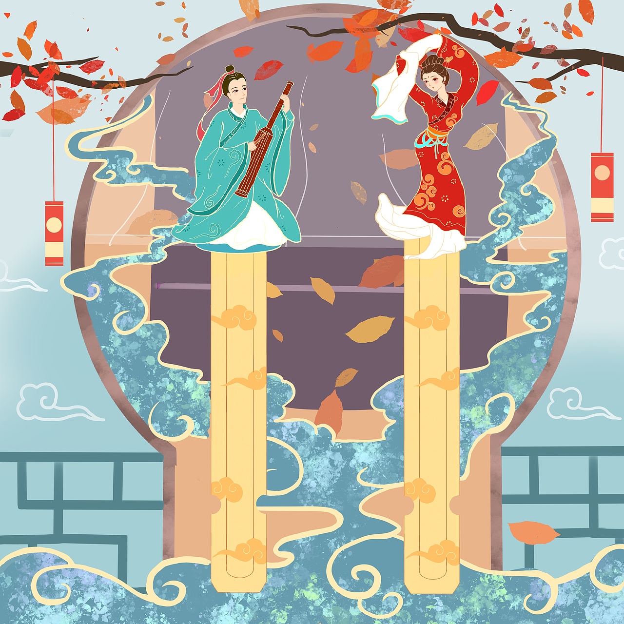 汉风书签设计|插画|商业插画|威力狗_原创作品-站酷zcool