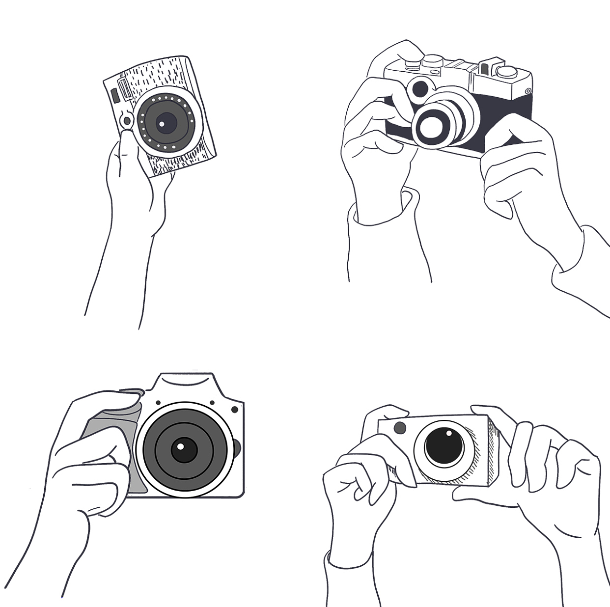 黑白线稿手持相机商稿