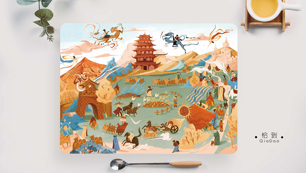 一带一路系列桌垫-景区文创敦煌纪念品-插画-甘肃文创