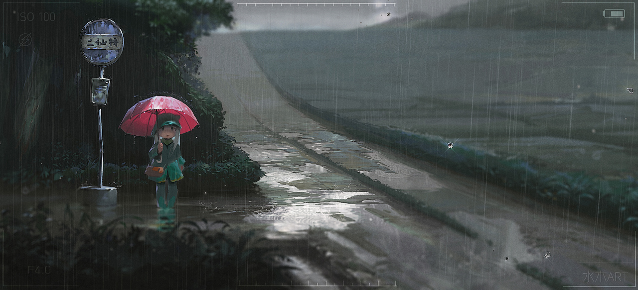 《矗立雨中的女孩》