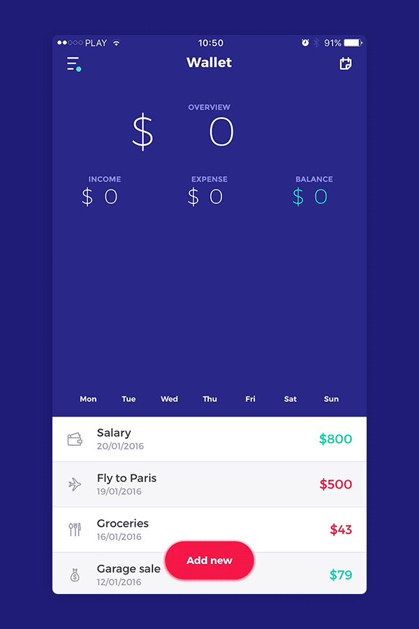 MyWallet - Manage Your Budget（图ZMTU4NDU0Mjg4） - APP界面 - 站酷设计师KarolCicho原创素材 - 站酷ZCOOL