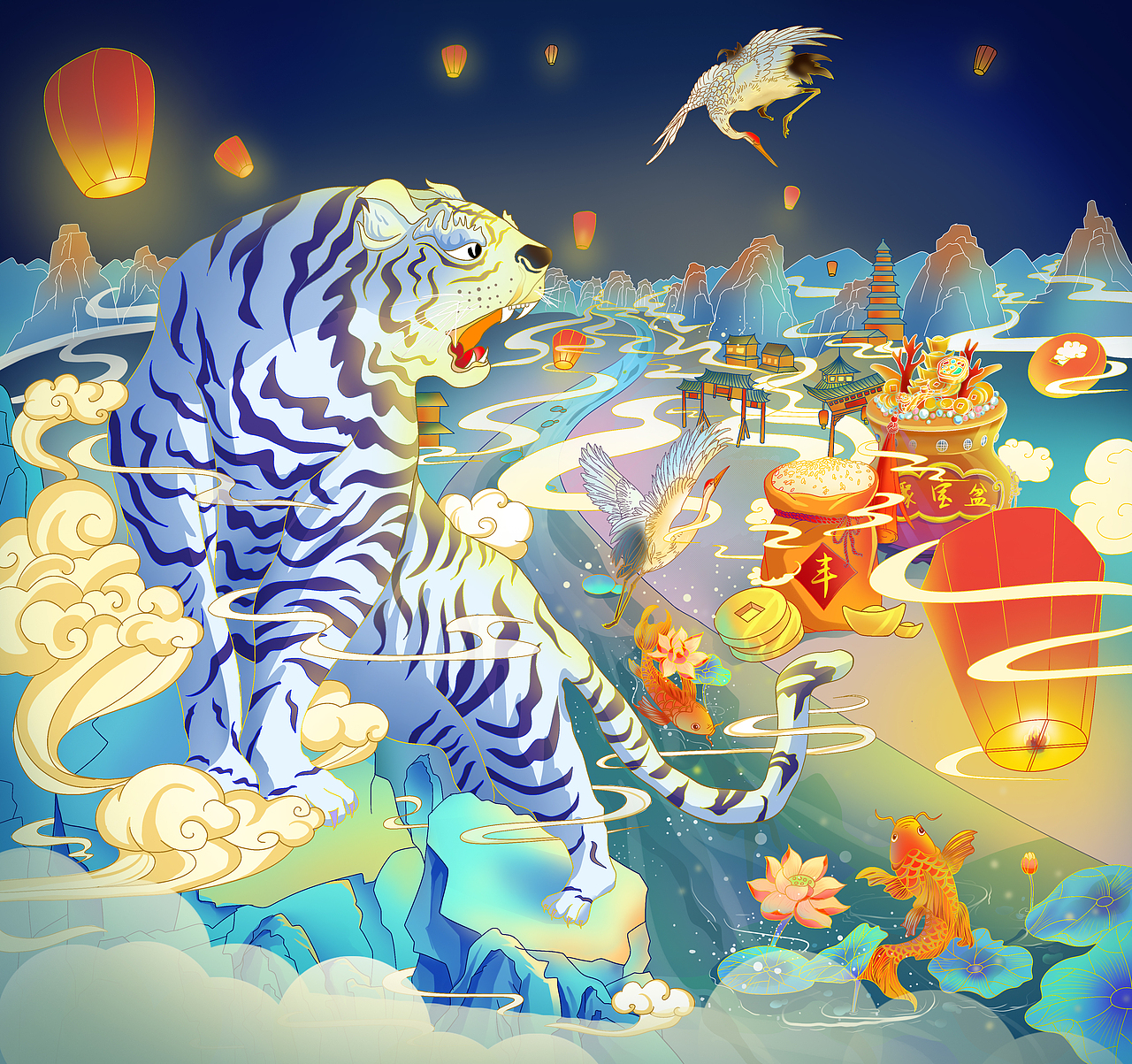 一个国潮的虎年插画（图ZMjcyNjY1NjA4） - 商业插画 - 站酷设计师自古98原创素材 - 站酷ZCOOL
