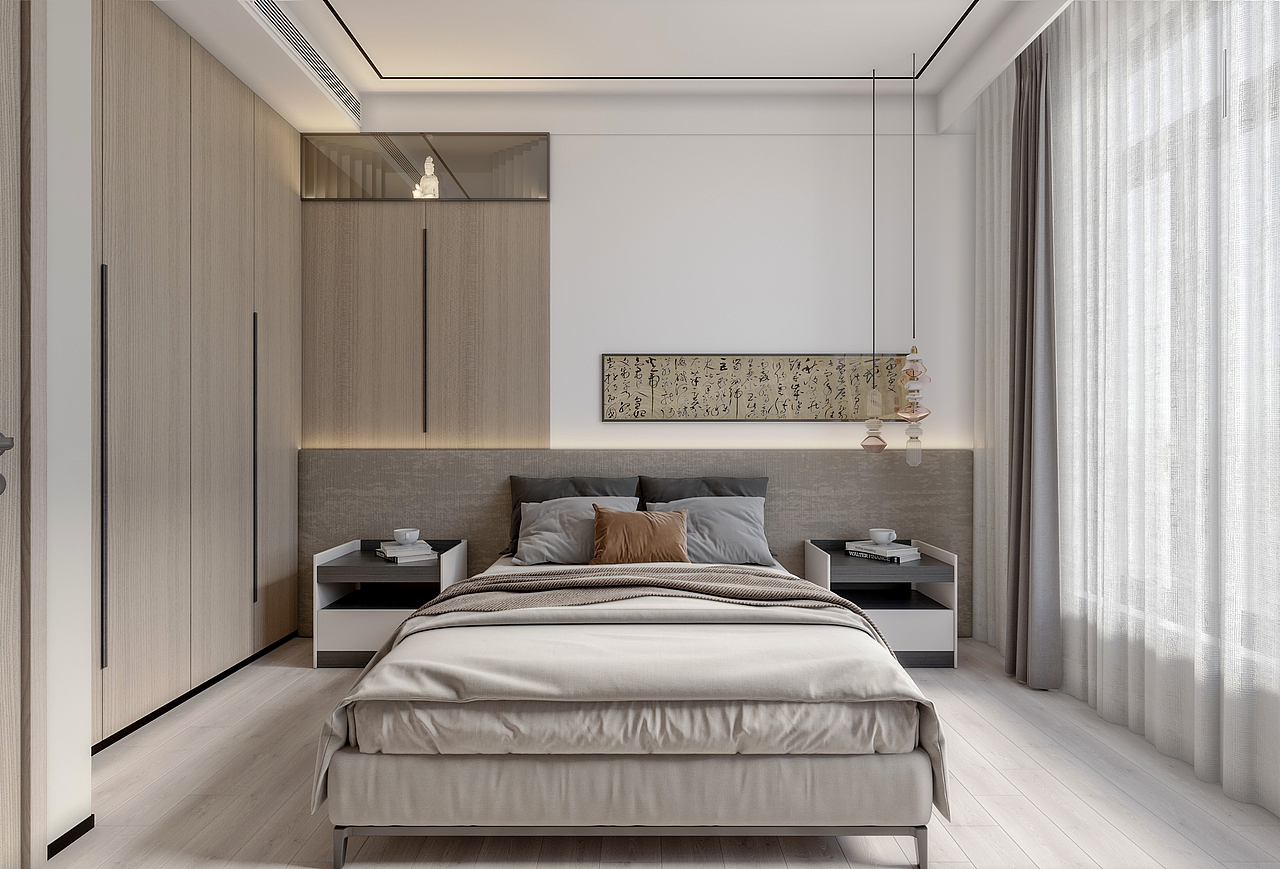 老人房的设计各有千秋
<br>老太太的设计在优雅和从容间加入了摩登元素,<br><br>而老先生的设计则加入了书法和禅意,<br><br>在吊灯的选择上借鉴了草书【一串串】的形体特征。<br><br>