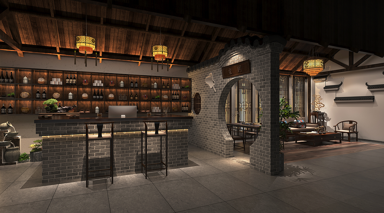 这家茶馆装潢十分特殊,有一种复古的电视剧中的茶馆,灯罩,桌椅中间用