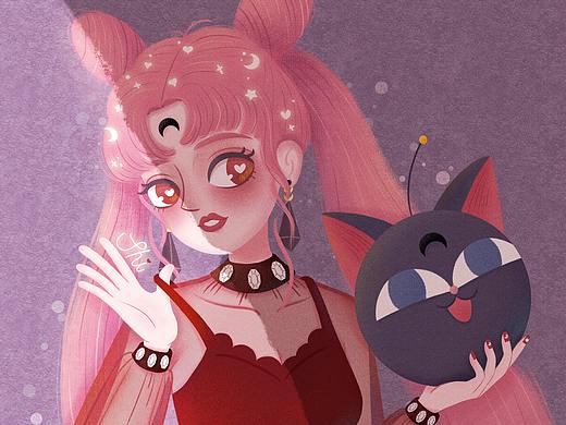 black lady 黑化小小兔-美少女战士插画
