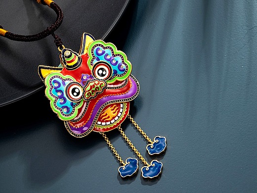 国潮  中国风  醒狮 项链  狮子 中国红  传统饰品