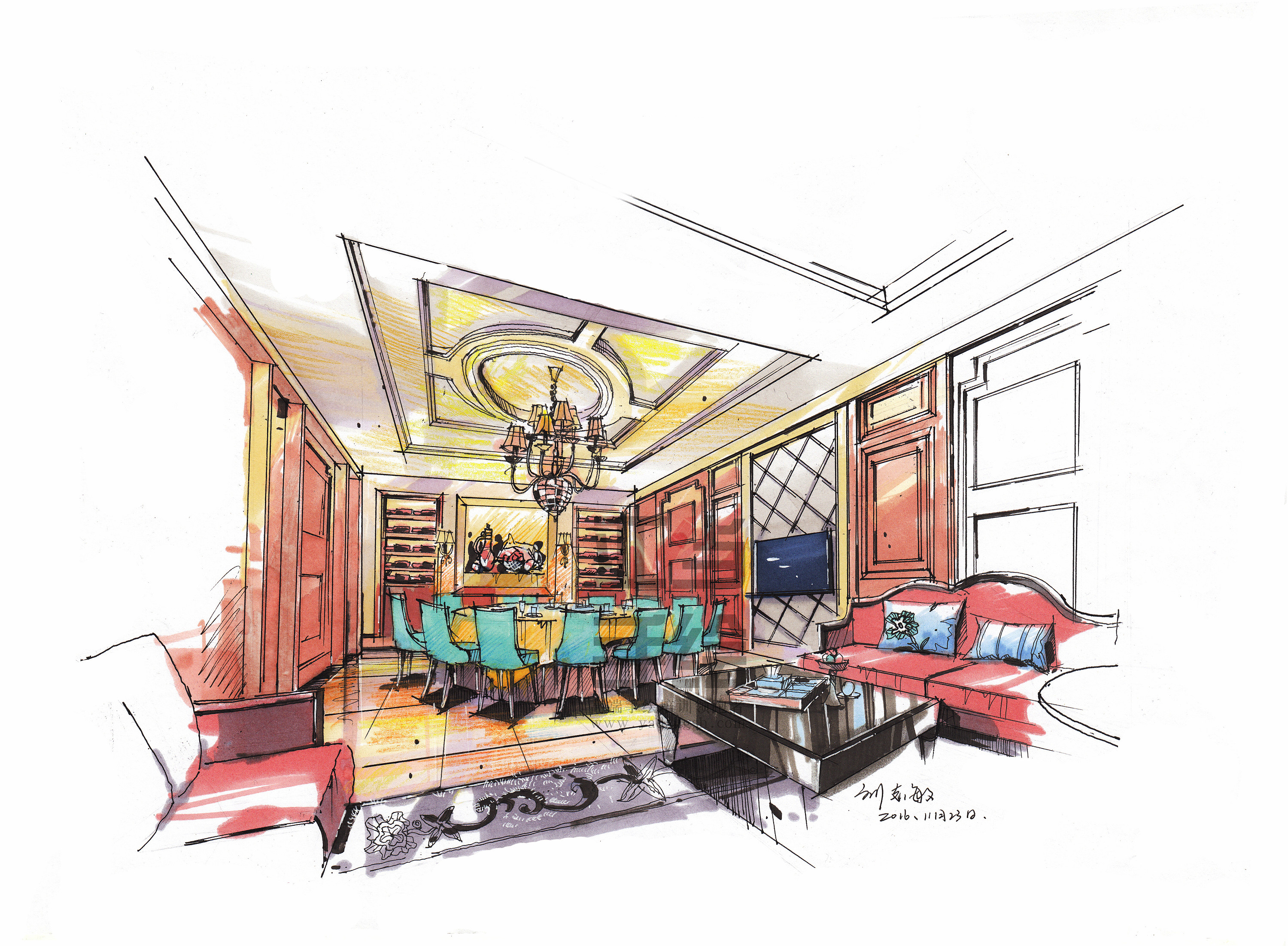手绘方案 上海美丽园酒店（改造）|空间|家装设计|Hummerwang - 原创作品 - 站酷 (ZCOOL)