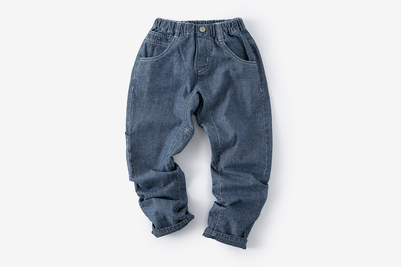 双面竹节牛仔长裤童装裤子静物白底产品拍摄图