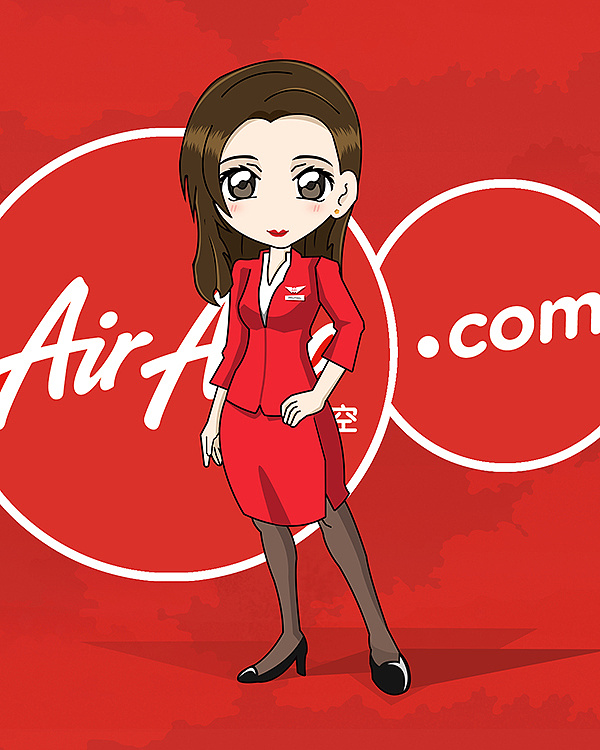 air asia亚洲航空 亚航空姐手绘卡通形象&h5封面引导图|动漫|肖像漫画