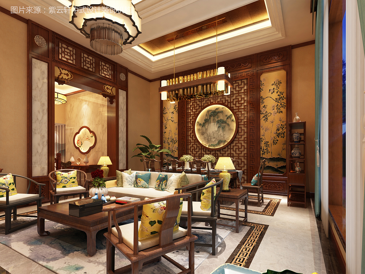 中式古典别墅客餐厅|空间|室内设计|1992效果图小可 - 原创作品 - 站酷 (ZCOOL)