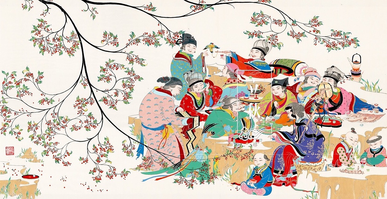 立秋应景：《秋苑品茗图》（图ZODc4MDU2NzY=） - 商业插画 - 站酷设计师朝朝兰原创素材 - 站酷ZCOOL