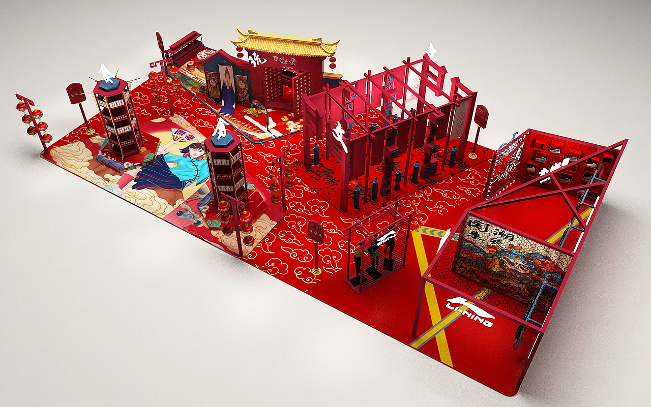 国潮中国风堂潮门头推头组合快闪店