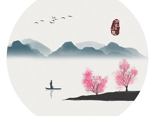 桃花山水画