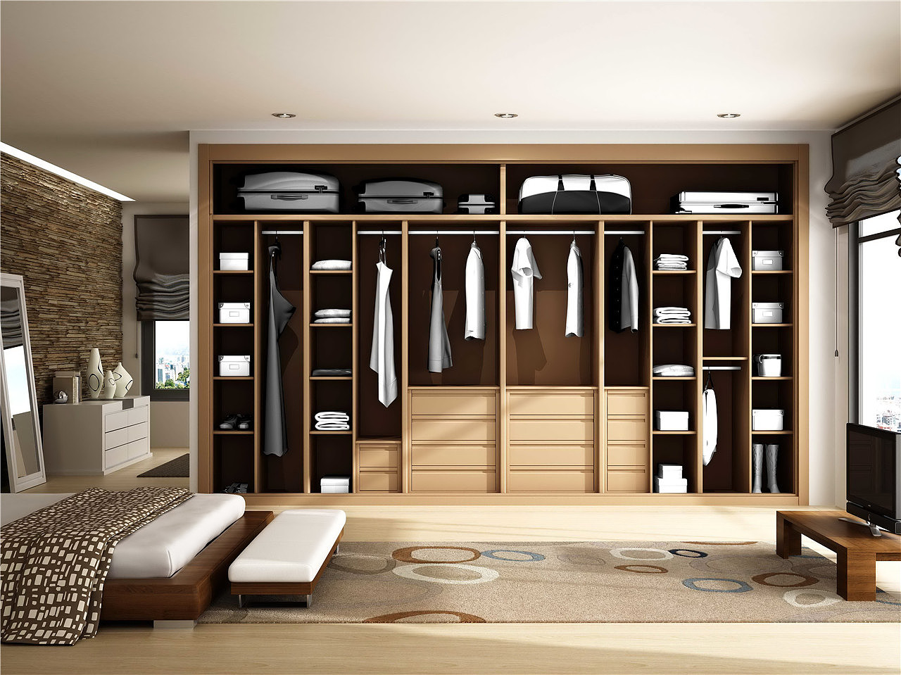 中式风格卧室原木色衣柜装修设计图- 中国风
